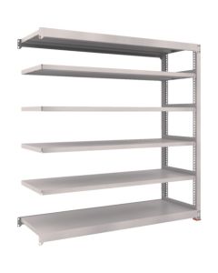 ชั้นวางเหล็ก รุ่น M5 สำหรับงานปานกลาง ขนาด 1800 x 571 x สูง 1800 มม. 6 ชั้น เชื่อมต่อกันได้ พร้อมฐานเรซินกันสั่นสะเทือน สีเทานีโอ