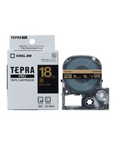 เทปพิมพ์อักษร TEPRA PRO Pastel Color Label 18mm (Black Tape / Gold Ink)