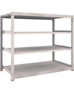 ชั้นวางเหล็ก รุ่น M5 สำหรับงานปานกลาง ขนาด 1800 x 921 x สูง 1500 มม. 4 ชั้น แบบชิ้นเดียว พร้อมฐานเรซินกันสั่นสะเทือน สีเทานีโอ
