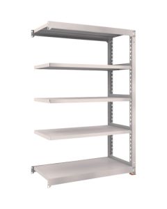 ชั้นวางเหล็ก รุ่น M5 สำหรับงานปานกลาง ขนาด 1200 x 571 x สูง 1800 มม. 5 ชั้น เชื่อมต่อกันได้ พร้อมฐานเรซินกันสั่นสะเทือน สีเทานีโอ
