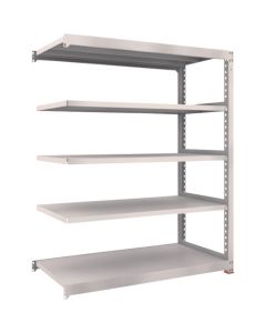 ชั้นวางเหล็ก รุ่น M5 สำหรับงานปานกลาง ขนาด 1500 x 721 x สูง 1800 มม. 5 ชั้น เชื่อมต่อกันได้ พร้อมฐานเรซินกันสั่นสะเทือน สีเทานีโอ