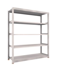 ชั้นวางเหล็ก รุ่น M5 สำหรับงานปานกลาง ขนาด 900 x 721 x สูง 2400 มม. 5 ชั้น แบบชิ้นเดียว พร้อมฐานเรซินกันสั่นสะเทือน สีเทานีโอ
