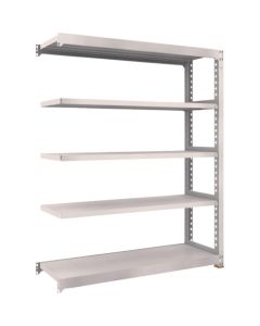 ชั้นวางของเหล็ก รุ่น M5 สำหรับงานปานกลาง ขนาด 1800 x 471 x สูง 1200 มม. 5 ชั้น เชื่อมต่อกันได้ พร้อมฐานเรซินกันสั่นสะเทือน สีเทานีโอ