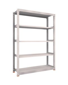 ชั้นวางเหล็ก รุ่น M5 สำหรับงานปานกลาง ขนาด 1500 x 471 x สูง 2100 มม. 5 ชั้น แบบชิ้นเดียว พร้อมฐานเรซินกันสั่นสะเทือน สีเทานีโอ