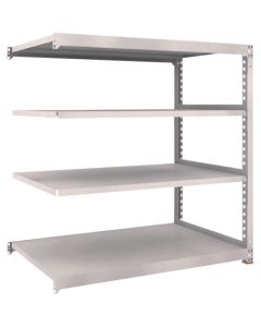 ชั้นวางเหล็ก รุ่น M5 สำหรับงานปานกลาง ขนาด 1500 x 471 x สูง 2400 มม. 4 ชั้น เชื่อมต่อกันได้ พร้อมฐานเรซินกันสั่นสะเทือน สีเทานีโอ