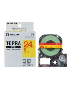 เทปพิมพ์อักษร TEPRA PRO Pastel Color Label 24mm (Yellow Tape / Red Ink)