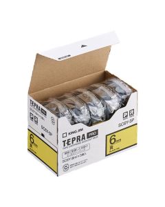 เทปพิมพ์อักษร TEPRA PRO Pastel Color Label 6mm (Yellow Tape / Black Ink) (5ชุด)
