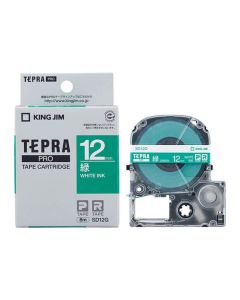 เทปพิมพ์อักษร TEPRA PRO Vivid Color Label 12mm (Green Tape / White Ink)