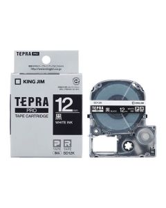 เทปพิมพ์อักษร TEPRA PRO Vivid Color Label 12mm (Black Tape / White Ink)
