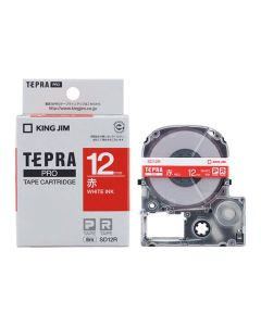 เทปพิมพ์อักษร TEPRA PRO Vivid Color Label 12mm (Red Tape / White Ink)