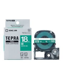 เทปพิมพ์อักษร TEPRA PRO Vivid Color Label 18mm (Green Tape / White Ink)