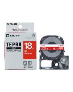 เทปพิมพ์อักษร TEPRA PRO Vivid Color Label 18mm (Red Tape / White Ink)