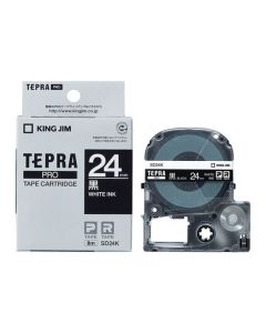 เทปพิมพ์อักษร TEPRA PRO Vivid Color Label 24mm (Black Tape / White Ink)