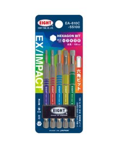 ชุดดอกสว่านบิด EX/IMPACT หกเหลี่ยมสี 5 ดอก 100 มม. และ 9 มม. พร้อมร่องสอด