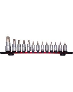 ชุดรางดอกไขควง: ดอกไขควง Torx 13 ดอก, T7-T30 (ไดรฟ์ 6.35), T40-T55 (ไดรฟ์ 9.5), T60 (ไดรฟ์ 12.7)