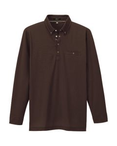 เสื้อโปโลแขนยาวกระดุมลง Room-dry (unisex) สีน้ำตาล LL
