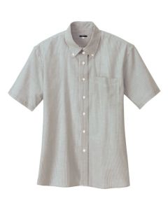 เสื้อเชิ้ตผู้หญิงแขนสั้น ox กระดุมลงสีเทาลาย LL