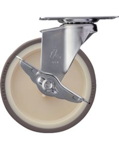 ลูกล้อสเตนเลส Hammer Plate Caster พร้อมแกนหมุน SP เส้นผ่านศูนย์กลางล้อ 125 มม. ล้อยูรีเทน