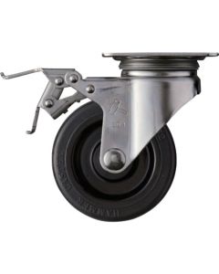 ลูกล้อสเตนเลส Hammer Plate Caster แบบหมุน (มีตัวหยุด) เส้นผ่านศูนย์กลางล้อ 100 มม. ล้อยาง ซีรีส์ S