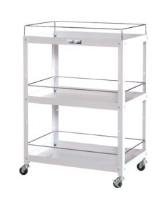 รถเข็นสำหรับร้านสะดวกซื้อ พร้อมที่กันหก แบบ 3 ชั้น ขนาด กว้าง 600 x ลึก 400 x สูง 870 มม. สีชมพูมุก