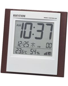 นาฬิกาปลุกคลื่นไฟฟ้า Rhythm พร้อมเทอร์โมไฮโกรมิเตอร์สีน้ำตาล