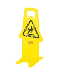 Stable Safety Sign with Caution Imprint, English, Spanish, Franch