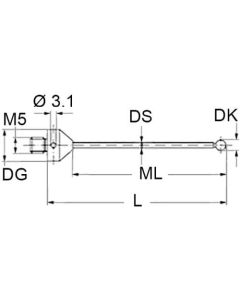 M5 Ø10 mm ruby ball, tungsten carbide stem, L 118 mm, ML 105 mm, for Zeiss applications