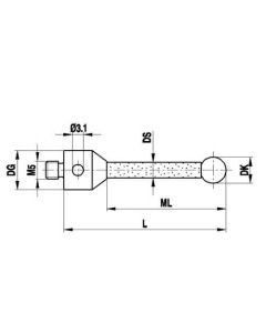 M5 Ø8 mm ruby ball, ceramic stem, L 63.5 mm, ML 50.5 mm, for Zeiss applications