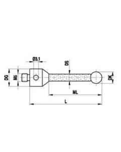 M5 Ø9 mm ruby ball, ceramic stem, L 64.5 mm, ML 51.5 mm, for Zeiss applications