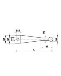 M5 Ø1.5 mm ruby ball, tungsten carbide stem, L 55 mm, ML 5 mm, for Zeiss applications
