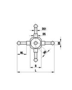 M5 4-way star, Ø2 mm ruby balls, tungsten carbide stem, ML 7.5 mm for Zeiss applications