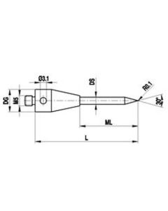 M5 tungsten carbide stylus pointer, L 61 mm, ML 39 mm, for Zeiss applications