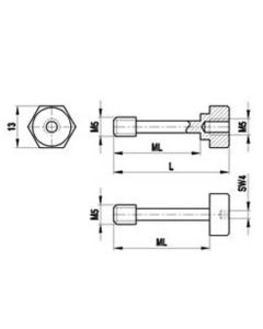 M5 screw for cube and spherical disc, stainless steel, ML 26 mm, for Zeiss applications