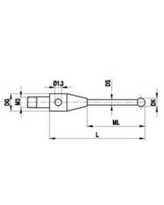M2 stylus for star configuration, Ø2 mm ruby ball, stainless steel stem, ML 13.5 mm, for Zeiss applications