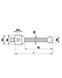 M5 Ø5 mm ruby ball, thermostable carbon fibre stem, L 75 mm, ML 65 mm, for Zeiss applications