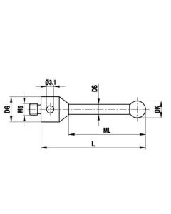 M5 Ø8 mm ruby ball, stainless steel stem, L 63.5 mm, ML 50.5 mm, for Zeiss applications
