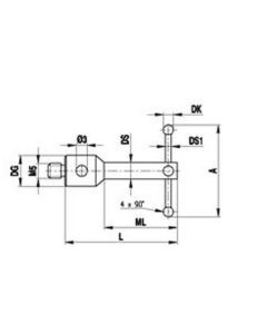 M5 2-way star, Ø1 mm ruby ball, tungsten carbide stem, ML 30 mm, for Zeiss applications