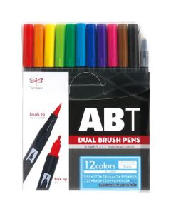ปากกากราฟิกมาร์กเกอร์แบบน้ำสองพู่กัน ABT 12 สีพื้นฐาน