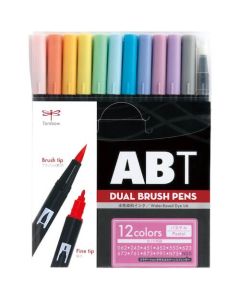 ปากกากราฟิกมาร์กเกอร์แบบน้ำสองพู่กัน ABT 12 สีพาสเทล