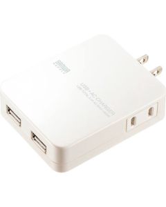 ที่ชาร์จ USB พร้อมเต้ารับ AC (2 พอร์ต, รวม 3.4A, สีขาว)