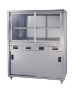 Double glass sliding door type Stainless Steel Cabinets with Drawers 1อัน