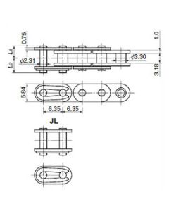 โซ่ส่งกำลัง RS ANSI G8 BF25-H-1-RP-U 480 Link