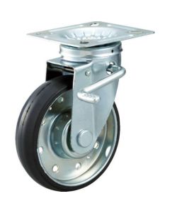 Plate Type Caster High-tensile Caster (press made rubber wheel)  With flexible stopper