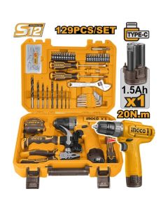 12V ชุดสว่านไร้สาย+เครื่องมือช่าง129ชิ้น