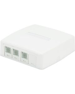 ชุดโรเซ็ตพร้อมสปริงชัตเตอร์ CAT5E 4 ปาก (แจ็ค 3 ตัว + ตัวเปล่า 1 ตัว) สีขาว JOQ3BH500