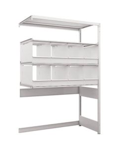 เคลือบสารต้านแบคทีเรียชนิด K1 ชั้นเก็บของความหนาแน่นสูงระดับล่างแบบเปิด H1900XW1250XD625 4 ชั้นพร้อมถาดพาร์ติชัน 8 ถาดแบบเชื่อมต่อ