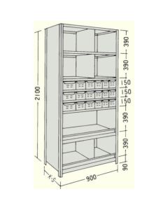 ชั้นวางสินค้าน้ำหนักเบาแบบมีลิ้นชัก W900D450H2100F8