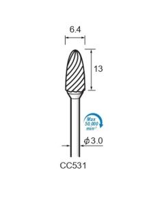 Carbide Cutters Spiral Cut φ6.4×13×φ3.0