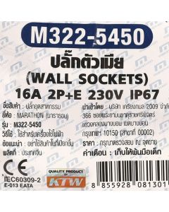 IP67 ปลั๊ก-เมียติดผนัง 2P+E 16A-6H 230V