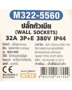 IP44 ปลั๊กตัวเมียติดผนัง 32A3P+N+E 380V